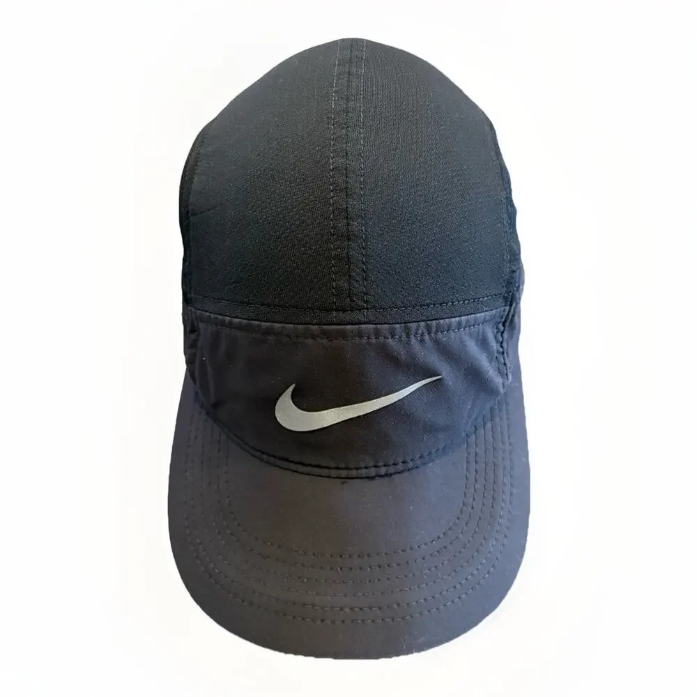 Nike AW84 Dri-Fit 5 Panel Black Mesh Reflective Pocket Zip Adjustable Hat Cap